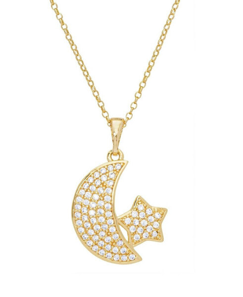 Macy's cubic Zirconia Star and Moon Pendant 18" Gold Plate Necklace