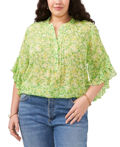 Plus Size Floral-Print Ruffle-Sleeve Top