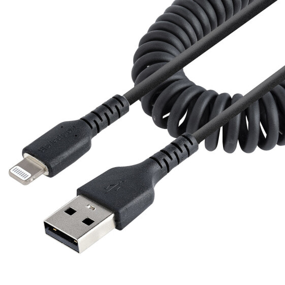 StarTech.com 50cm (20in) USB to Lightning Cable - MFi Certified - Coiled iPhone Charger Cable - Black - Durable TPE Jacket Aramid Fiber - Heavy Duty Coil Lightning Cable - 0.5 m - Lightning - USB A - Male - Male - Black