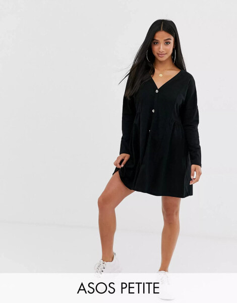 ASOS DESIGN petite smock dress in black