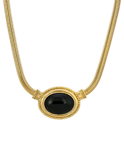 Gold-Tone Semi Precious Oval Necklace