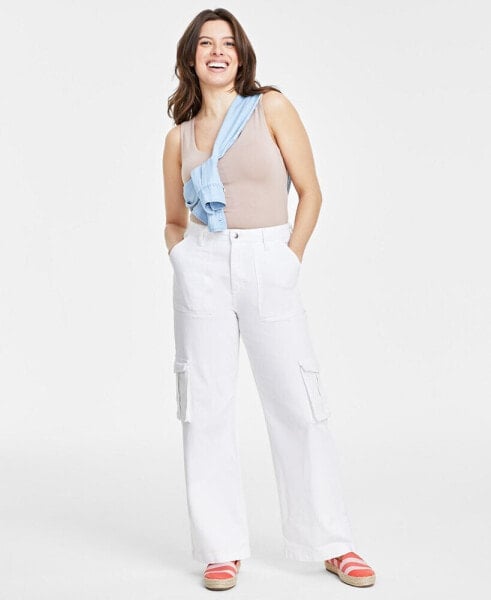 Women's White High Rise Utility Cargo Jeans, Created for Macy's