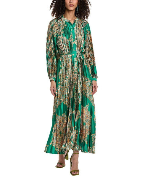 Beulah Accordion Pleated Maxi Dress Women's Green All