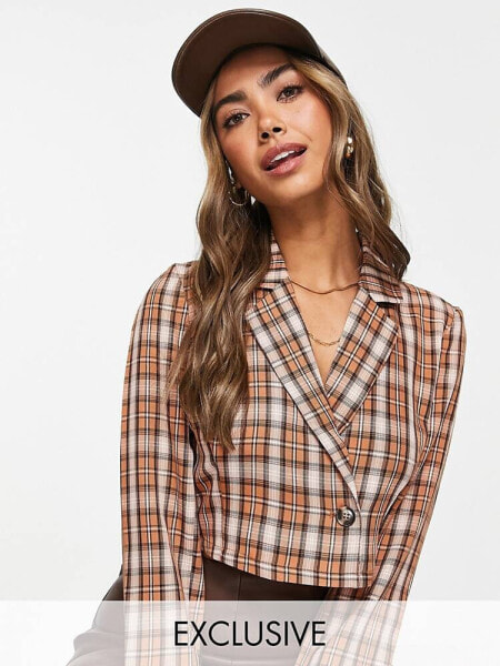 Vero Moda FRSH cropped jacket in beige check