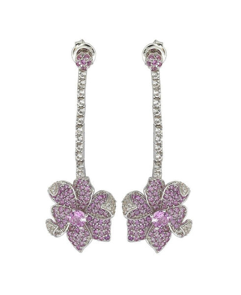 Pink Sapphire & Lab-Grown White Sapphire Flower Petal Drop Dangle Earrings in Sterling Silver by Suzy Levian