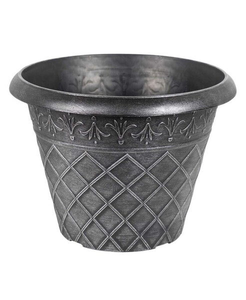 Outdoor Diamond Banded Plastic Planter Silver 14.75 Inches