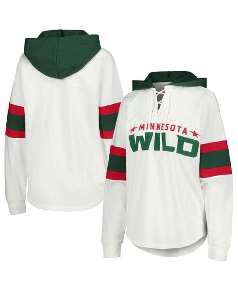 Women's White, Green Minnesota Wild Goal Zone Long Sleeve Lace-Up Hoodie T-shirt