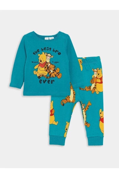 Bisiklet Yaka Uzun Kollu Winnie the Pooh Baskılı Erkek Bebek Pijama Takımı