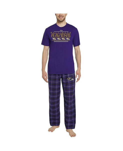 Men's Purple, Black Baltimore Ravens Arctic T-shirt and Flannel Pants Sleep Set