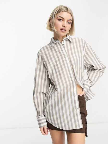 Weekday regular fit shirt in beige and off-white stripe