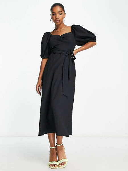 Nobody's Child Esra puff sleeve midi dress in black