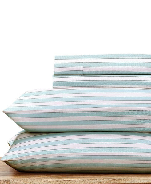 Crosshatch Printed Cal King Sheets Set - 400 Thread Count 100% Cotton Sateen - Taupish-Sage