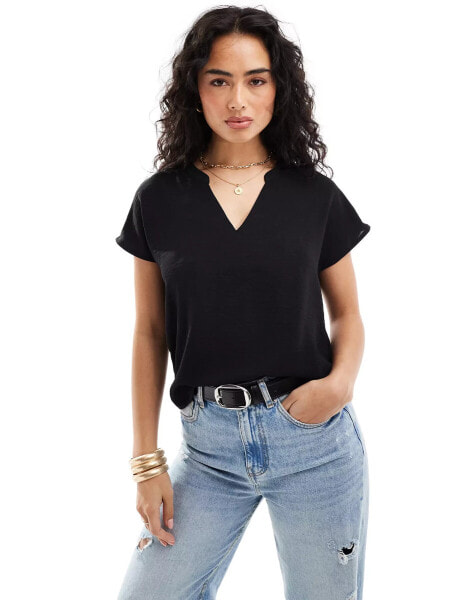 JDY v neck short sleeve blouse in black