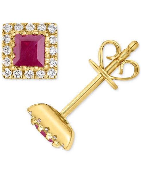 Ruby (1/2 ct. t.w.) & Diamond (1/8 ct. t.w.) Square Halo Stud Earrings in 14k Gold