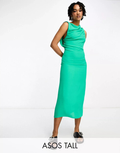 ASOS DESIGN Tall sleeveless cowl neck viscose midaxi dress with tie back detail in bright green