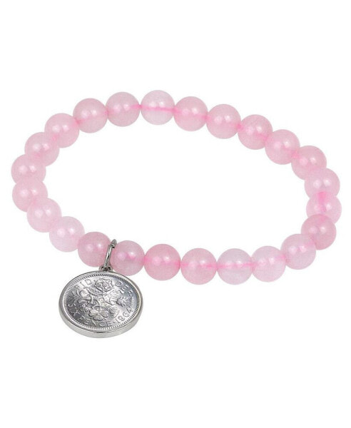 16543 Rose Quartz Bracelet with Lucky Sixpence Coin