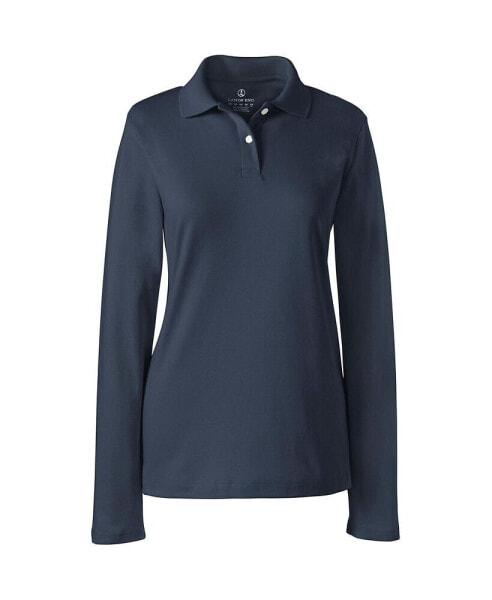 Women's School Uniform Long Sleeve Feminine Fit Interlock Polo Shirt