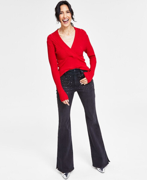 Women's Ribbed Surplice Pullover Sweater, Created for Macy's