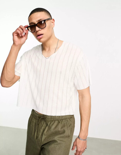 ASOS DESIGN cropped t-shirt in white laddered rib