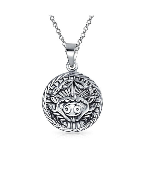 Cancer Zodiac Sign Astrology Horoscope Round Medallion Pendant For Women Necklace Sterling Silver