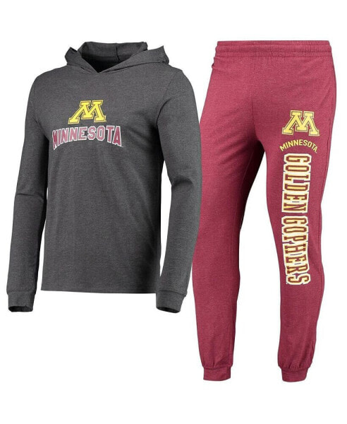 Men's Heathered Maroon and Heathered Charcoal Minnesota Golden Gophers Meter Long Sleeve Hoodie T-shirt and Jogger Pants Set