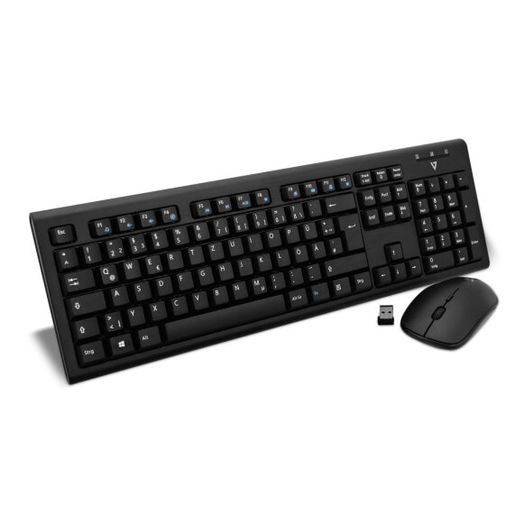 V7 Wireless Keyboard and Mouse Combo – DE - Full-size (100%) - Wireless - RF Wireless - QWERTZ - Black - Mouse included