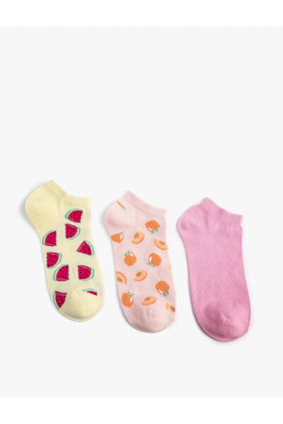 3'lü Patik Çorap Seti Meyve Desenli Çok Renkli