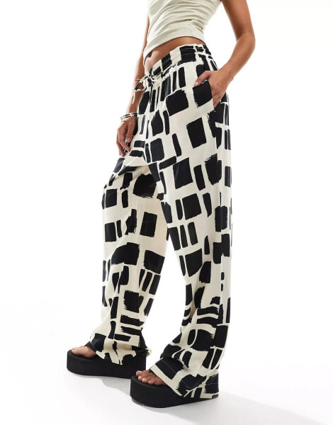 Monki trousers in black and white brushstroke