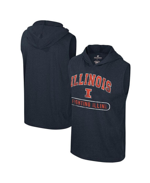 Men's Heather Navy Illinois Fighting Illini Varsity Sleeveless Hoodie Tank Top