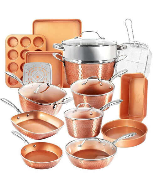 Hammered Copper 20-Piece Nonstick Cookware and Bakeware Set