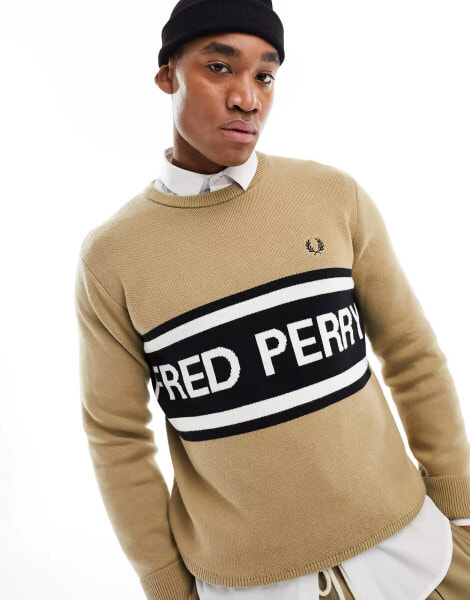 Fred Perry large logo jumper in beige