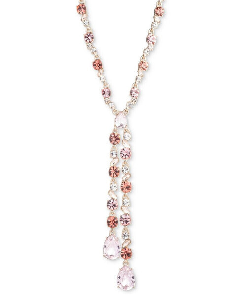 Gold-Tone Rose Crystal Lariat Necklace, 20" + 3" extender