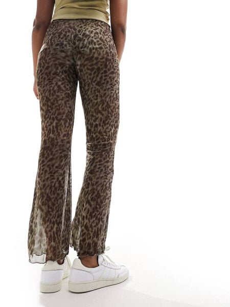 Reclaimed Vintage mesh flares in leopard print