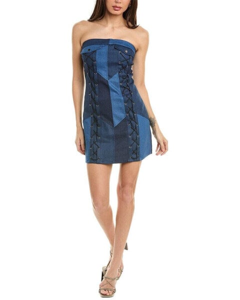 Gracia Denim Criss Cross String Mini Dress Women's Blue S