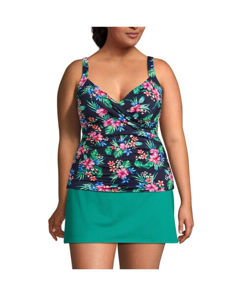 Plus Size DDD-Cup Chlorine Resistant Wrap Underwire Tankini Swimsuit Top