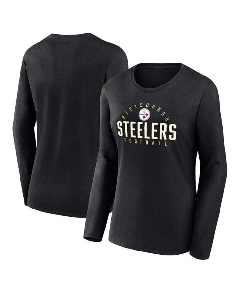 Women's Black Pittsburgh Steelers Plus Size Foiled Play Long Sleeve T-Shirt