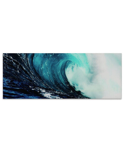 'Blue Wave 2' Frameless Free Floating Tempered Glass Panel Graphic Wall Art - 24" x 63''