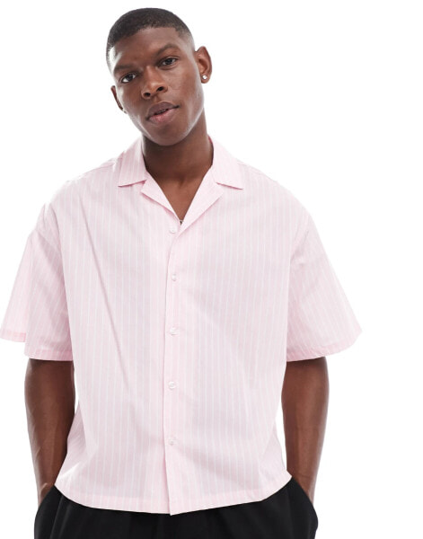 ASOS DESIGN oversized boxy shirt in pink pinstripe