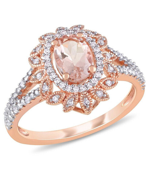 Morganite (3/4 ct. t.w.) and Diamond (1/5 ct. t.w.) Floral Halo Ring in 10k Rose Gold