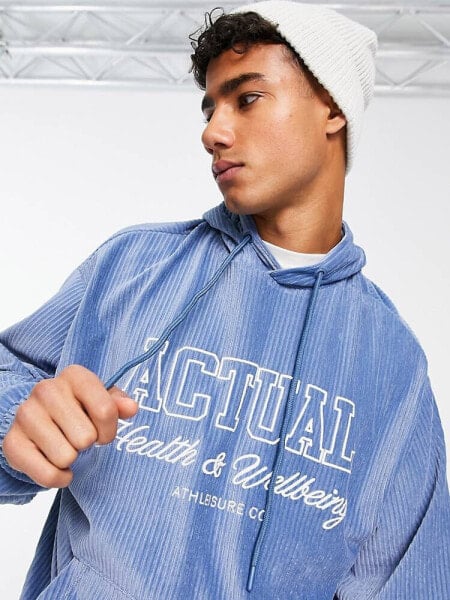 ASOS Actual oversized hoodie in cord detail with logo in blue