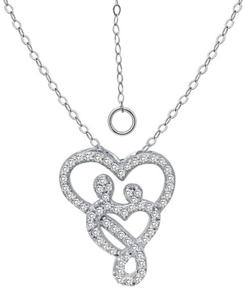 Cubic Zirconia Intertwined Mom & Child Heart Pendant Necklace in Sterling Silver, 16" + 2" extender, Created for Macy's