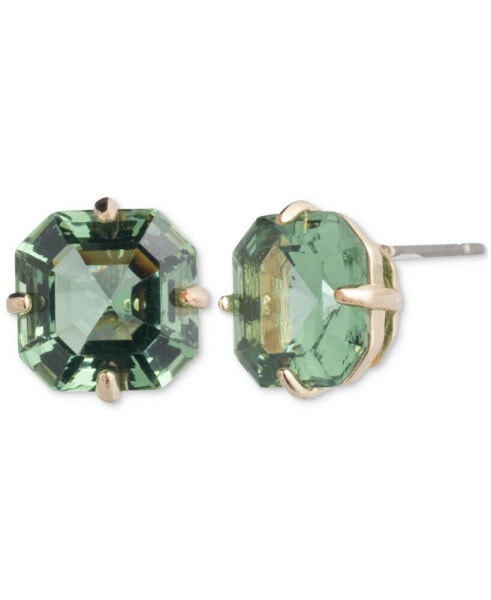 Gold-Tone Cushion-Cut Stone Stud Earrings