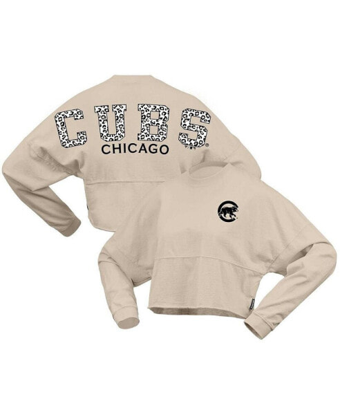 Women's Cream Chicago Cubs Long Sleeve Cropped Jersey T-Shirt