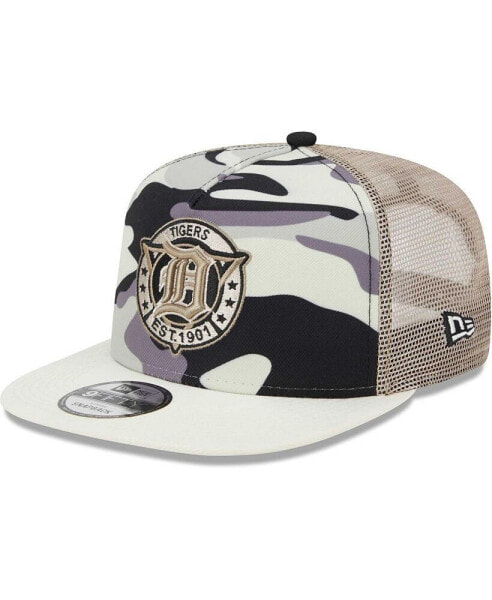 Men's White Detroit Tigers Chrome Camo A-Frame 9FIFTY Trucker Snapback Hat