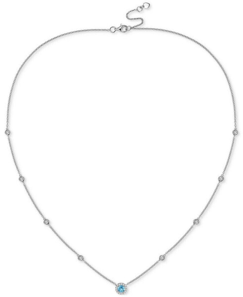 Amethyst (1/5 ct. t.w.) & Diamond (1/10 ct. t.w.) Halo Collar Necklace in Sterling Silver, 17" + 1" extender, (Also in Garnet, Citrine, Peridot, Blue Topaz, Emerald, Sapphire & Ruby)