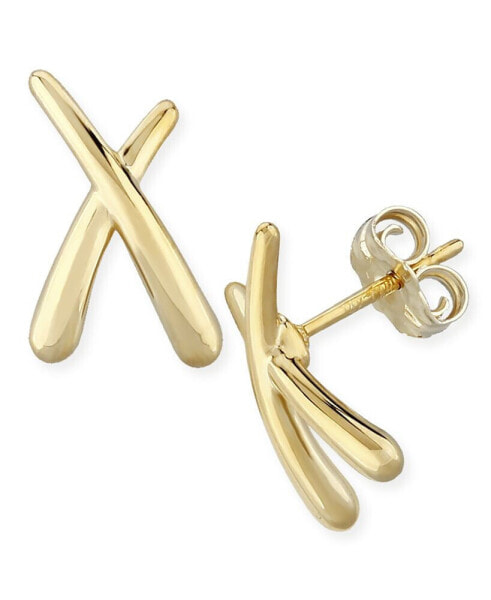 Small "X" Stud Earrings Set in 14k Two-Tone Gold (Also available in 14k Yellow Gold)
