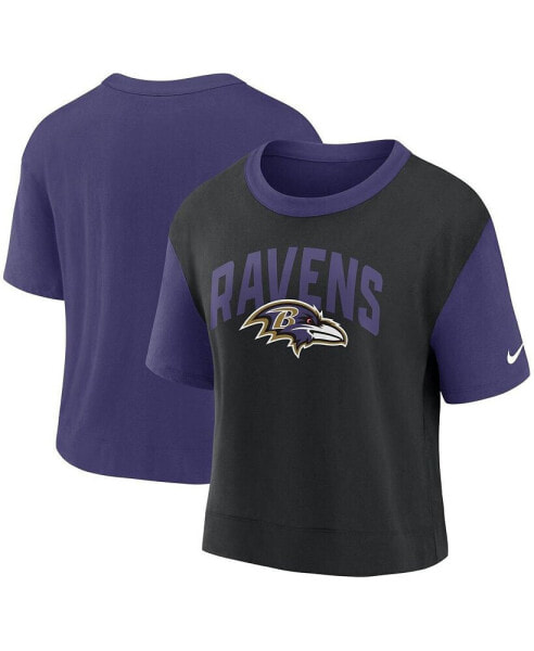 Women's Purple, Black Baltimore Ravens High Hip Fashion T-shirt