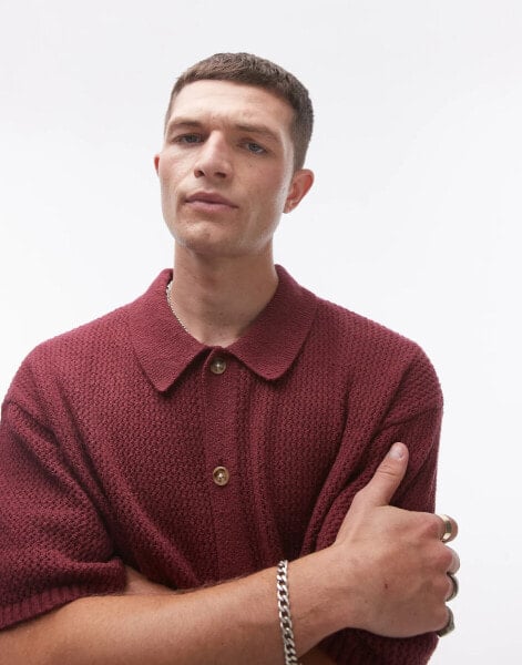 Topman button through crochet shirt in plum