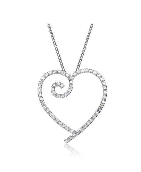 Sterling Silver White Gold Plated Cubic Zirconia Heart With Swirl Pendant