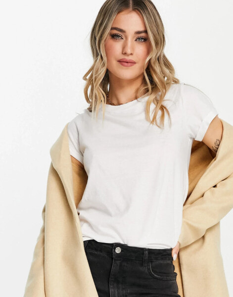 Brave Soul elanor sleeve roll t-shirt in white